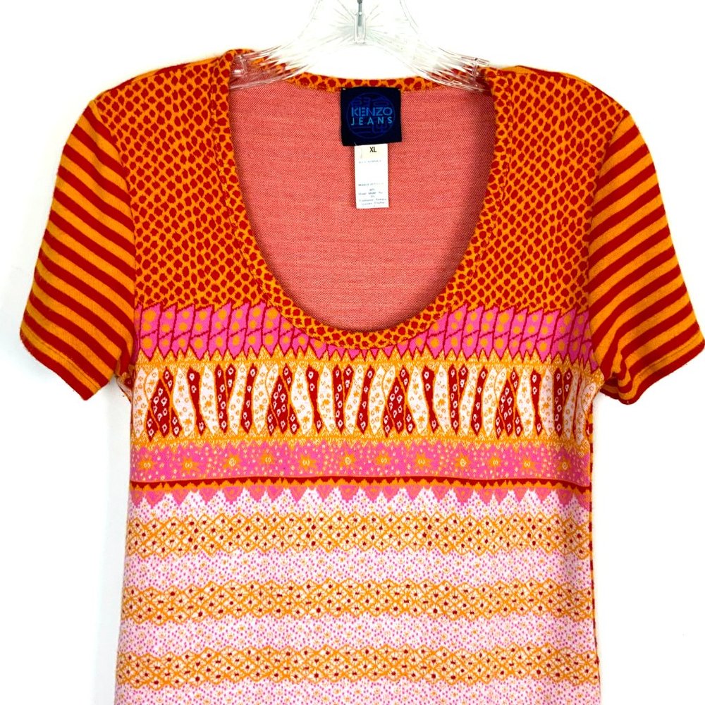 KENZO Jeans Vintage Y2K Modal Knit Multicolor Top Tee Sz XL (M) - Picture 8 of 16